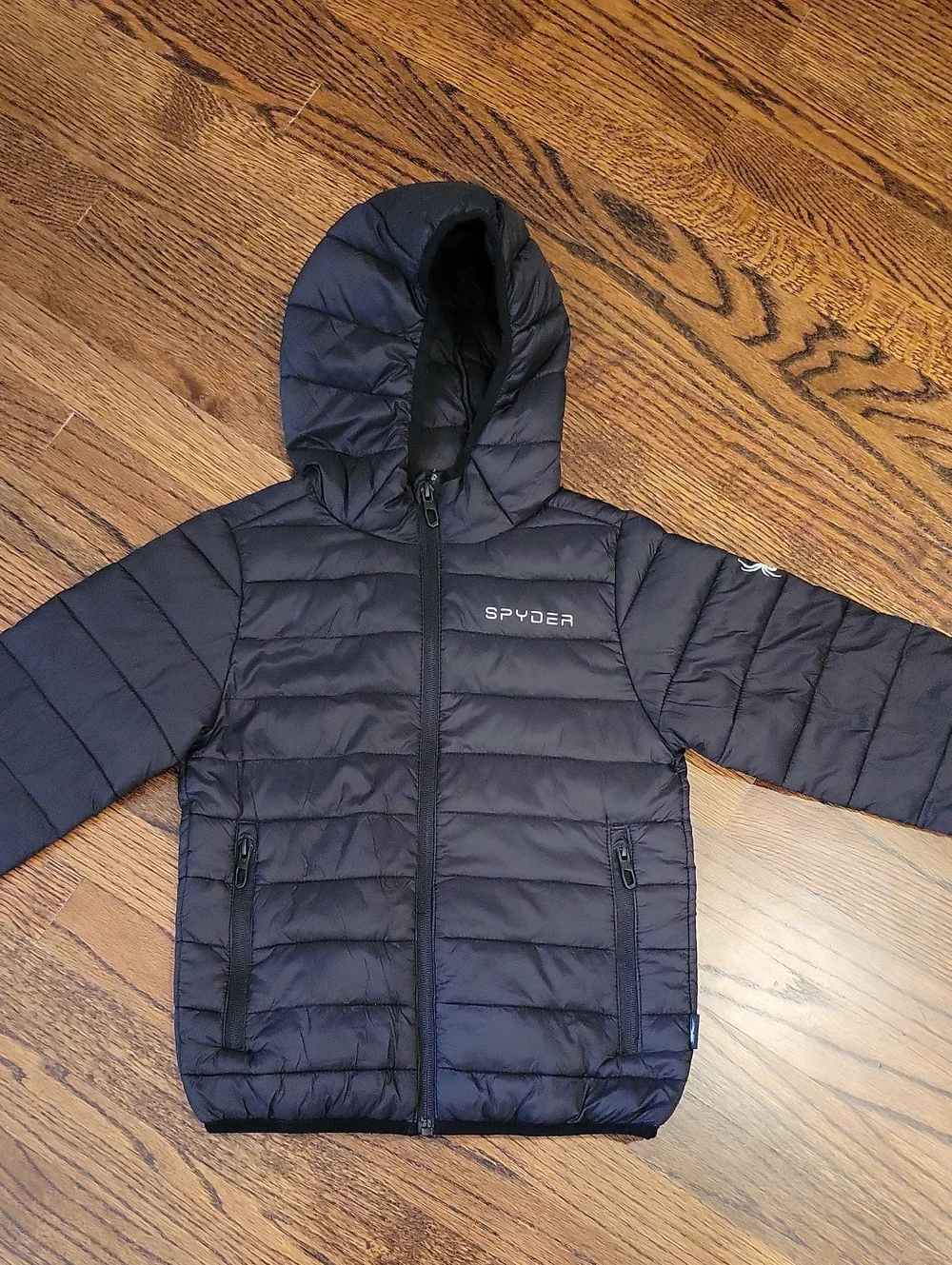 Spyder Kids Black Hooded Puffer Jacket